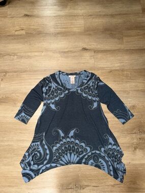 Philosophy Navy and Light Blue Scoop-Neck Patterned Tunic